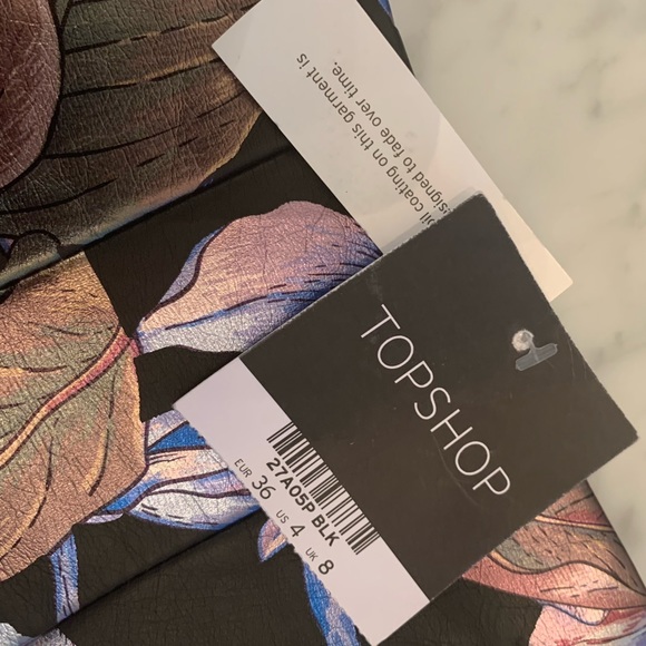 NWT Topshop faux leather mini with metallic pastel florals Size 4 - Picture 6 of 8